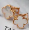 Nuevo Modelo de Exquisitos Pendientes de Trébol de Cuatro Hojas, Versión de Alta Gama con Oro V, Aguja de Plata 925, Chapados en Oro de 18 Quilates, Concha Blanca, Pendientes Completamente Incrustados con Diamantes para Mujer