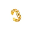 Anillo de Trébol de Cuatro Hojas con Incrustaciones de Circonita Estilo Lujo Ligero Tendencia Nacional para Mujer, Anillo Abierto de Oro Arena Vietnamita, Elegante Oro Imitación Joyería Yiwu