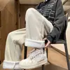 Calça Casual de Veludo Grosso Estilo Americano 2026 para Homens, Calça de Perna Reta Solta Tendência Estilo Preguiçoso com Forro de Lã para Aquecimento