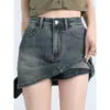 Falda corta de mezclilla retro americana para mujer, falda-pantalón ajustada y sexy que realza las caderas, minifalda de cintura alta para verano