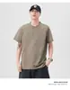 Roupas Masculinas Fengshe / Camiseta Henley de Manga Curta 250g Estilo Americano, Camisa Henley Vintage de Algodão Puro com Caimento Solto para o Verão, Camiseta de Nicho