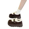 Zapatos de Algodón con Forro de Piel y Suela Gruesa de Moda para Mujer 2026 Otoño/Invierno Nueva Llegada Cálidos con Terciopelo Adicional Cierre de Velcro con Lazo Aumento de Altura Zapatos tipo Birkenstock