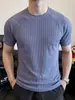 Camiseta Masculina de Verão Branca Estilo Americano com Bordado Padrão Waffle, Manga Curta, Fresca, Proteção Solar, Secagem Rápida para Esportes ao Ar Livre
