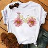 Moda para Mujer Divertida Flor Bicicleta Top Moda para Mujer Negro Verano Mujer Cuello O Manga Corta Camiseta