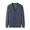 Cárdigan de Punto Casual de Cuello en V de un Solo Botón para Hombre, Suéter Chaqueta Versátil de Color Sólido con Mangas Largas