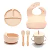 Prato de Jantar de Silicone Transfronteiriço com Ventosa, Tigela Integrada para Comida de Bebê, Atacado do Fabricante, Conjunto de Pratos Divididos para Bebê Resistente a Altas Temperaturas