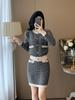 Traje Casual da Moda para Mulheres 2026 Outono Novo Conjunto de Duas Peças com Cardigã de Manga Longa e Saia de Tricô no Estilo Chanel