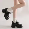 Sapatos de couro com cadarço de salto alto robusto para mulheres, mocassins versáteis com solas grossas, sapatos que aumentam a altura para pessoas baixinhas, sapatos de salto único estilo britânico que fazem você parecer mais alta