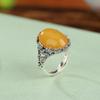 Yilu prata S925 cera de abelha de prata esterlina vintage retro simples ovo superfície anel de renda folha elegante oco anel de prata