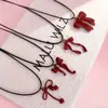 Nuevo Estilo Ins Coreano Dulce y Fresco Puro Deseo Estilo Girly Collar de Cuerda de Cuero con Lazo Rojo Cadena Sexy para Clavícula de Nicho