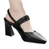 Pies que no se cansan, Punta fina, Tacón grueso, Talla grande, Zapatos de tacón alto de cuero suave para mujer, Sandalias con huecos de herradura, Novedad de verano 2025, Transfronterizo