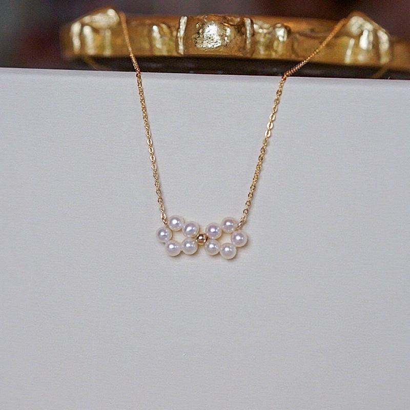 法式天然淡水珍珠颈链锁骨链 ins风简约14k注金