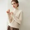 Estilo elegante~Suéter 100% caxemira pura para mulheres, novo modelo outono e inverno 2026, suéter de tricô com sete pontos, borda enrolada espessada, gola alta empilhada