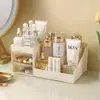 Caja de Almacenamiento de Cosméticos de Vidrio Famosa en Internet, Organizador de Tocador de Escritorio a Prueba de Polvo para Productos de Cuidado de la Piel y Labiales, Estante de Maquillaje Estilo Europeo