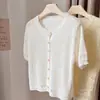 Cárdigan de punto fino de seda helada de manga corta para mujer Verano 2025, Top hueco único y exquisito para mujer