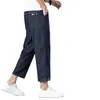 Jeans Sueltos Rectos para Hombre de Tencel Lyocell, Nuevo Estilo Otoño, Seda de Hielo, Pantalones Cortos para Hombres Bajos
