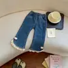 RS26048 Pantalones de Forro Polar para Niñas 2026 Otoño/Invierno Nuevo Niños Pequeños Niñas Estilo Coreano Monopieza Forro Polar Encaje Pantalones de Mezclilla