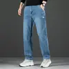 Calça jeans masculina, nova tendência outono e inverno, calça longa elástica reta solta, tamanho grande, calça masculina casual versátil