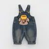 Macacão Jeans Infantil Unissex Primavera e Outono Bebê Estiloso Personalidade Infantil Marca Tendência Estilo Coreano Macacão Cartoon 3D