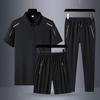 Traje de verano para papá, para hombres de mediana edad y mayores, deportivo, de verano, de seda helada, con camisa polo de manga corta, ropa, traje de tres piezas para hombre