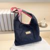 Bolsa Casual para Pendurar no Ombro Feminina 2025 Nova Jeans Dupla Face Tote de Axila com Grande Capacidade Bolsa Xadrez