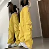 Macacão Secagem Rápida Retro Americano Moderno Feminino Verão Cintura Alta Perna Reta Larga Alça Solto Casual Calça