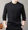Suéter de forro polar para hombre, nuevo de otoño e invierno 2023, con forro polar, engrosado, cuello redondo, sencillo, moderno, jersey de manga larga con estampado