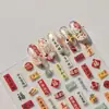 Pegatinas para Uñas con Caligrafía China, Diseños en Relieve Temáticos de Caqui, Pegatinas de Buena Suerte y Prosperidad con Lámina Dorada