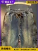 Comercio Exterior Transfronterizo Ropa de Trabajo Retro Americana Shorts de Mezclilla para Hombre, Pantalones Cortos de Cinco Puntos Sueltos Lavados de Verano, Pantalones Casuales de Parches de Longitud Media