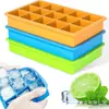 Molde de Silicone para Cubos de Gelo Grandes Bandeja de Gelo de Silicone de Grau Alimentício Grande Caixa de Armazenamento de Gelo Doméstica Caixa de Gelo Congelado para Geladeira com Tampa