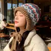 Gorro Fair Isle Tejido de Lana Estilo Coreano Otoño e Invierno Pasamontañas Bolsa Doble Propósito Calentador para Dedos del Pie