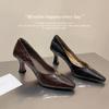 Zapatos de Tacón Alto Retro de Estilo Coreano de Piel de Oveja con Punta de Cuero Completo, Boca Baja, Negros, para Commuter, Profesionales, de Tacón Grueso para Mujer