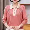 Suéter de punto elegante y nuevo 2026 con cuello camisero, top para mujeres de mediana edad y mayores, ropa para madres, camiseta de primavera y otoño