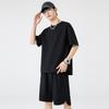Traje Enbu Masculino Verão Novo Versátil Casal Casual Manga Curta Shorts Cor Sólida Conjunto de Duas Peças Gola Redonda Solto Tamanho Grande