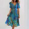 Vestido Estampado Casual Solto Shuya Gola V Floral Novo Venda Quente Verão 2025 Cruzamento Europeu e Americano.