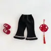 Pantalones de campana bordados para niña 2025 Nuevo Invierno Vintage Atuendo de Año Nuevo Moda Infantil Pantalones Gruesos Forrados de Polar