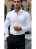 Camisa Ajustada Estilo Chico Rudo Europeo y Americano para Hombre Corte Slim Fit Sin Planchar Manga Larga Cárdigan Brillante Reflectante Camisa Casual de Trabajo Moderna