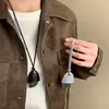 Colar Casual de Metal e Couro com Pinha Estilo Coreano Feminino Pingente Longo de Alta Qualidade Corrente para Suéter Acessórios Elegantes de Inverno