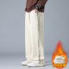 Pantalones Casuales de Raya Estampada para Hombre, Primavera, Otoño e Invierno, Forrados de Polar, Nuevo Estilo Hong Kong, Pierna Recta, Ajuste Holgado, Pantalones Deportivos