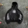Sudadera con capucha y cremallera de estilo americano para otoño e invierno, nueva y2k con estampado de araña, estilo oscuro único y colores contrastantes, unisex