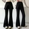 Pantalones Negros de Microcampana para Niñas Otoño/Invierno Nuevos de Tiro Alto Adelgazantes Casuales de Largo Hasta el Suelo Moda para Niños Medianos y Grandes Pantalones de Campana