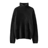 Suéter de cachemira pura 2026 otoño e invierno nuevo estilo para mujer, color liso, cuello alto, camiseta base, estilo suave, suéter holgado y adelgazante