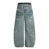 Jeans Scimitar com Design Rasgado Americano Desgastado para Homens e Mulheres 2025 Novo Retro High Street Solto de Perna Larga Calça Longa
