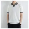 Camisa Polo de Punto Ajustada con Bloques de Color Retro Americano para Hombre, Camiseta Casual de Verano Fina de Manga Corta para Hombre