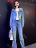 Traje Corto de Mezclilla con Botón de Solapa de Diseño 2023 Nuevo Chic Pantalón Recto Traje de Dos Piezas para Mujer