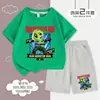 Traje de Verano de Manga Corta Run Monster Run para Niños, Algodón Puro, Conjunto de Dos Piezas con Pantalones Cortos de Manga Corta para Niños, Ropa para Niños