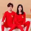 Conjunto de Roupa Térmica de Algodão Puro para Meninos Adolescentes, Pijama Vermelho Infantil para Meninas e Estudantes do Ano do Zodíaco