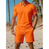 Nuevo conjunto de verano para hombre, casual, deportivo, versátil, corte slim, manga corta, moda, camiseta POLO y shorts, transfronterizo