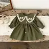 Vestido de Encaje con Lazo y Cuello Solapa Estilo Coreano para Niñas, Vestido Estilo Muñeca para Niños, Elegante Vestido de una Pieza, Ropa de Abrigo para Primavera y Otoño
