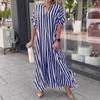 Vestido casual suelto a rayas con abertura de tendencia de moda femenina transfronteriza europea y americana